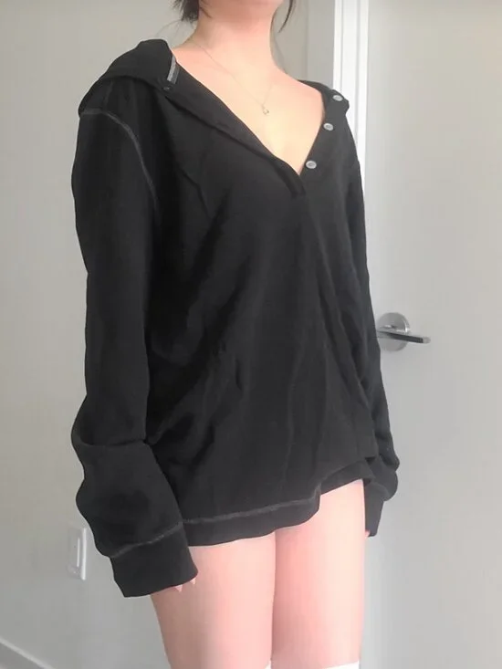 Banana Republic Black Deep V-neck Hoodie - Picture 3 of 7